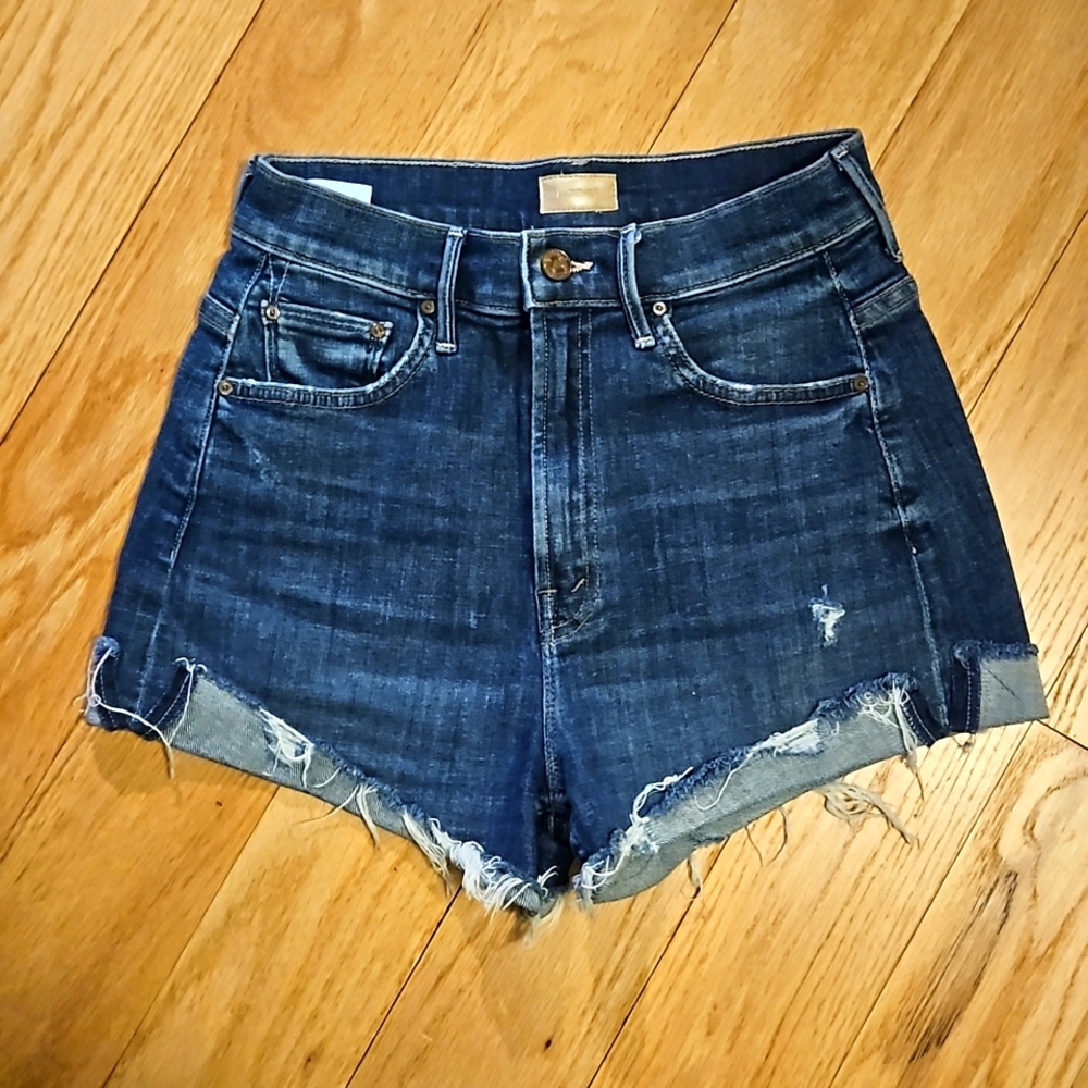 Mother Rascal Slit Flip Denim High-Rise Distressed Shorts Size 25